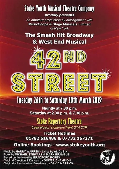 Stoke Youth Musical Theatre Company's 42nd Street poster