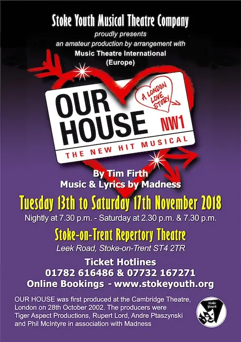 Stoke Youth Musical Theatre Company's Our House poster