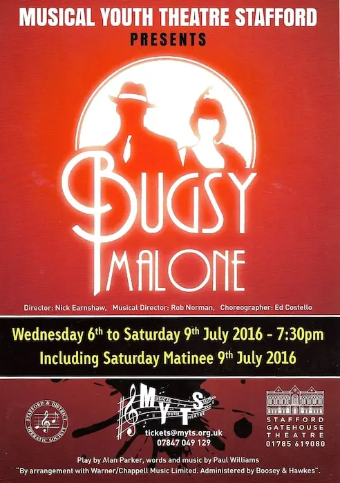 Musical Youth Theatre Stafford's Bugsy Malone poster