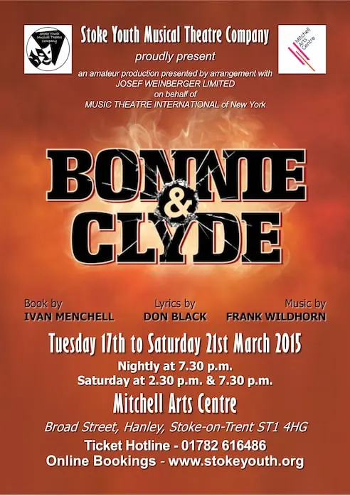 Stoke Youth Musical Theatre Company's Bonnie & Clyde poster