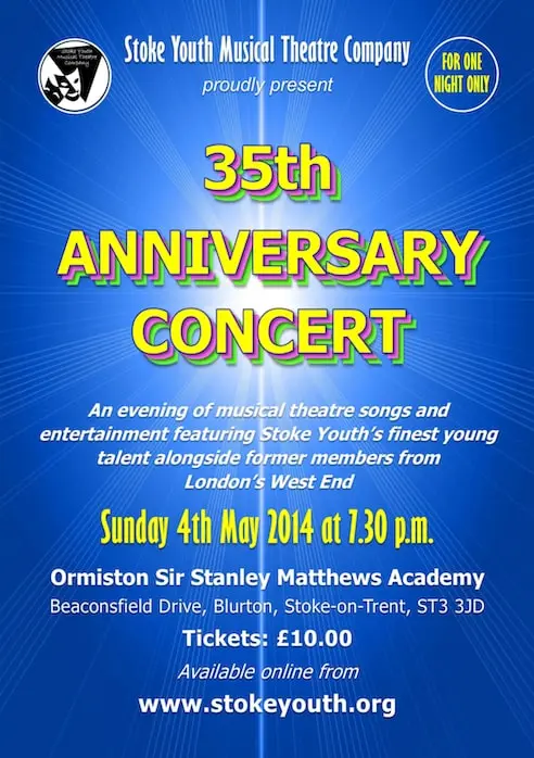 Stoke Youth Musical Theatre Company's 35th Anniversary Concert poster